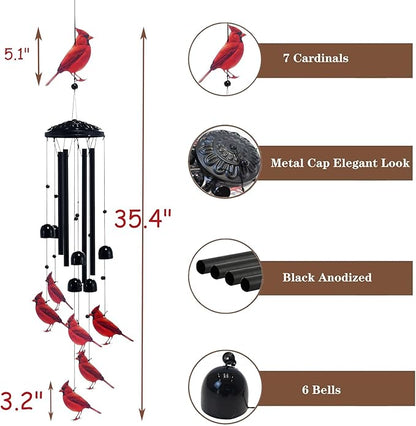 Cardinal Black Metal Wind Chimes for Outside, Memorial Garden Decor, Outdoor Windchimes, Decorative Cardinal Gifts for Women and Men (Cardinal)