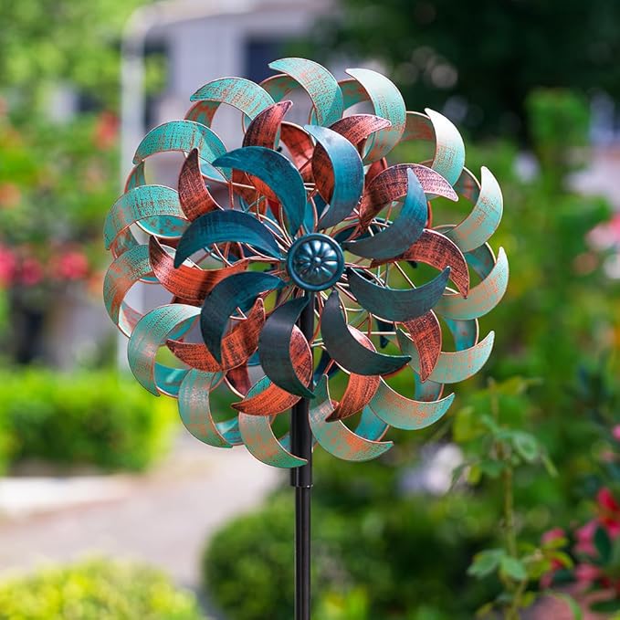 Stargarden Wind Spinners for Yard and Garden,Metal Wind Sculptures & Spinners, 6 Layers Windmill with Sturdy Stakes, Metal Yard Art Decoration