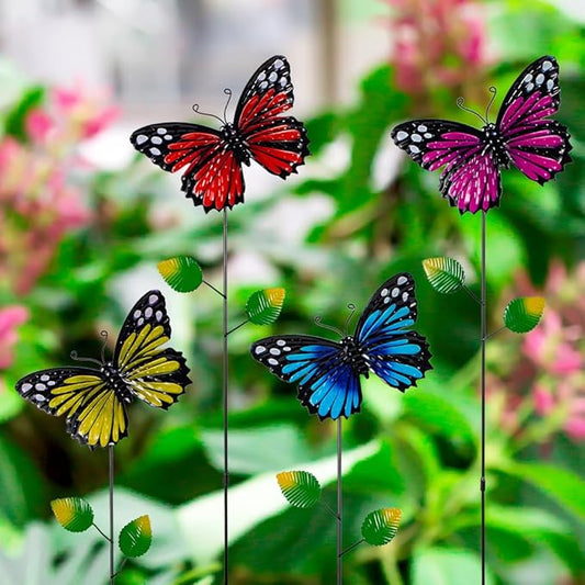 4 Pack Butterfly Decorative Garden Stakes,Metal Colorful Butterfly Garden Decor,Yard Art Spring Decor for Outdoor Porch Lawn Pathway