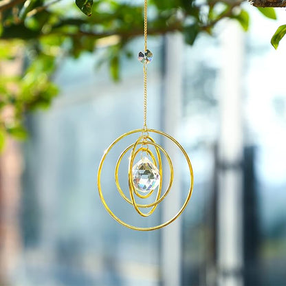 Suncatcher Crystal Galaxy, Window Hanging Rainbow Sun Catcher, Glass Ball Prism Sun Catcher with 4 Brass Circles