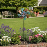 2 Packs Outdoor Metal Wind Spinner, Brown Wind Sculptures Windmill with Stake,Kinetic Yard Art Decor Pinwheels for Garden Outside Patio Lawn