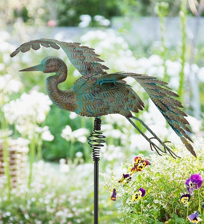 Regal Art & Gift Bird Bouncie Metal Garden Stake - Decorative Playful Outdoor Metal Sculpture for Lawn, Patio & Garden Décor - Crane
