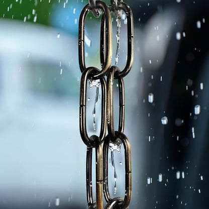 LOFIR 16.5 FT Matte Bronze-Colored Rain Chain with Hooks - Rain Chains for Outside - Adjustable Rain Catcher Chains with Bell for Eaves Drainage - Easy Install Bronze-Colored (Diameter 3mm)