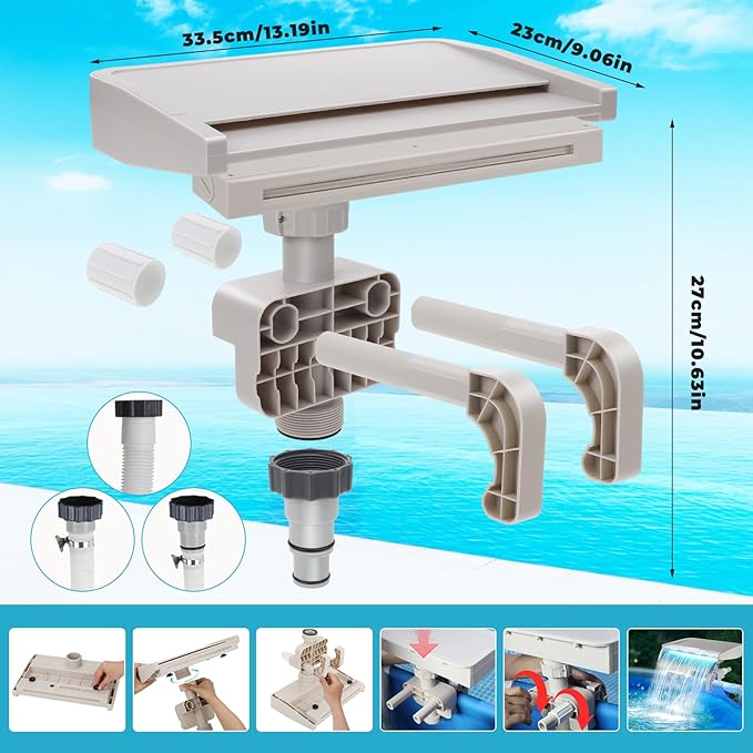 Pool Fountain, Pool Fountains for Above Ground Pools with Light, Relaxing Waterfall Ground Swimming Pool Attachment, Water Spillway Koi Pond Waterfalls Fountains Kit (White-Colorful Light)