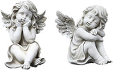 Napco Imports Whimsical Cherubs Concrete Look 5.75 x 7 Resin Stone Garden Figurines, Set of 2