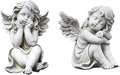 Napco Imports Whimsical Cherubs Concrete Look 5.75 x 7 Resin Stone Garden Figurines, Set of 2