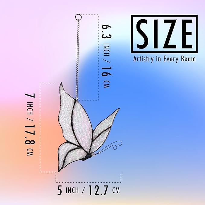 Holographic Butterfly Sun Catcher Stained Glass Window Hanging, 7 * 5 inches Stained Glass Butterfly Decor, Holographic Butterfly Lover Gift for Women, Men, Wife, Lovers, and Mom