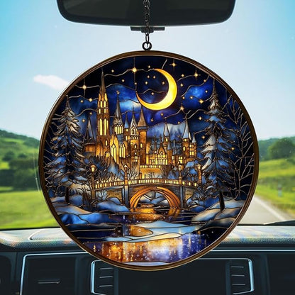 The City of Magic Acrylic Suncatcher Stained Glass Effect Window Car Hanging Christmas Ornament Indoor Outdoor Decor Garden Sun Catcher Panel for Acrylic Suncatcher Lover for Women Mom Grandma