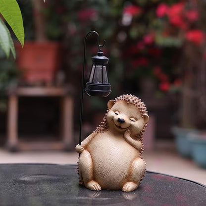 Solar Garden Statue, Cute Resin Animal Figurine with Solar Lantern Outdoor Decor for Patio Lawn Yard Pathway, Unique Housewarming Birthday Gift for Mom and Grandma (Hedgehog)