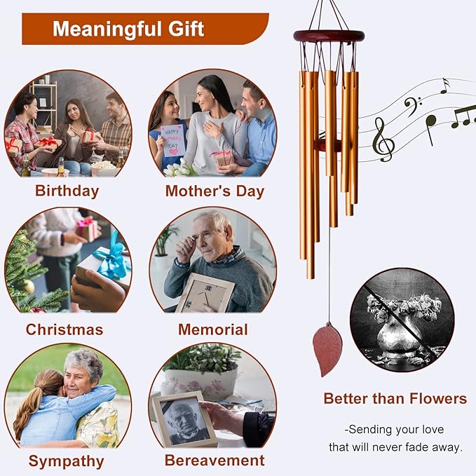 SuninYo Memorial Wind Chimes for Outside Outdoor Clearance,Sympathy Wind Chimes for Loss of Love One,Small Wind Chimes Gifts for Women/Mother,Garden Decor