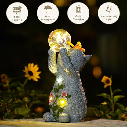 Solar Cat Outdoor Garden Statues : Outside Decor with Lights Clearance for Yard Art Lawn Ornaments Porch Patio Balcony Home House - Birthday Gifts for Grandma Mom Women