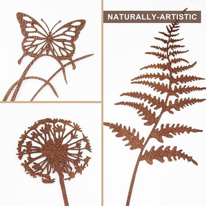 Set of 6 Metal Flowers for Outside, Metal Flowers Garden Outdoor Yard Ornaments Decor Plant Fairy Garden Stakes Yard Art Plant Decorations for Pots Accessories Lawn Ornaments