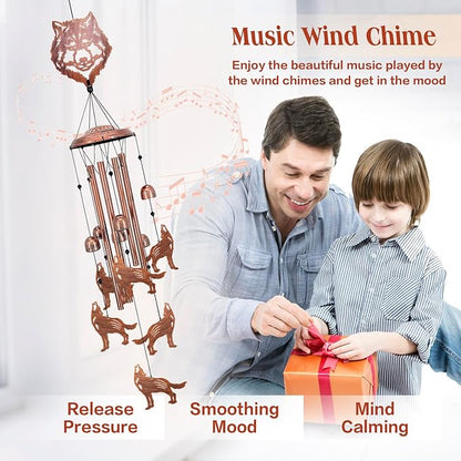 Wolf Wind Chimes for Outside,Wolf Gifts for Men Women/Memorial Gift/House Warming Gift/Birthday Gifts Metal windchimes Outdoors/Indoors,Garden Decor,Patio,Home,Porch,Yard Decorations