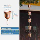 Elegant Copper Rain Chain Large Cup, Replacement Downspout for Gutters, Outside Rainwater Catcher Diverter for Villa/Deck/Pergola (Style F 3m (10ft))