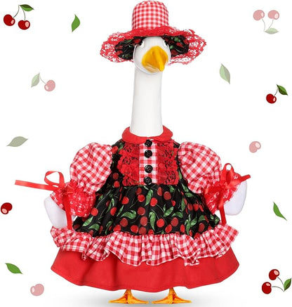 FuWeave Spring Goose Outfit Sunflower Lawn Porch Cement Goose Sunmer Clothes Skirts Hat Wig Forgarden Outdoor Patio Yard Statue Art Decor(Sunflower,17 Inch)