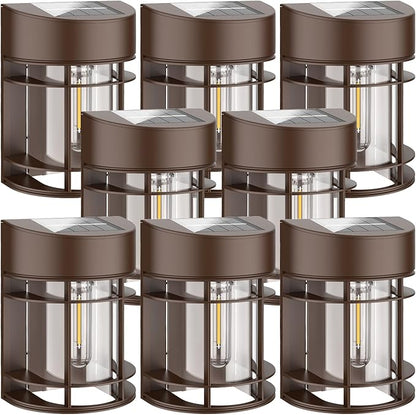 Solar Lights Outdoor, 12 Pack Solar Fence Lights, Waterproof Led Outdoor Solar Lights for Yard Patio Step Deck Stairs Garden Decor, Brown