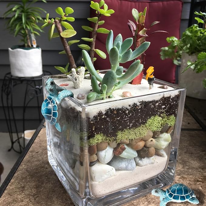 Resin Hanging Sea Turtle for Pot, Tortoise Figure Flower Pot Hugger Plant Pot Hanger Small Statue Terrapin Sculptures for Bonsai Planter Terrarium Garden Decor