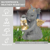 DiliComing Solar Dragon Garden Statues - Cute Dragon Baby Holding a Solar Jar, Outdoor Lawn Décor for Garden Yard, Balcony and Home, for Women