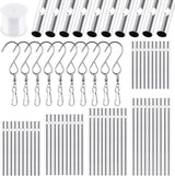 Glarks 61Pcs Wind Chime Kit Including 50Pcs 11.5cm 10cm 9cm 8cm 7cm Wind Chime Tubes and 10Pack Swivel Hooks Clips with 100m Thread Wire for Home Garden Outdoor Hanging Decorations