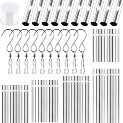 Glarks 61Pcs Wind Chime Kit Including 50Pcs 11.5cm 10cm 9cm 8cm 7cm Wind Chime Tubes and 10Pack Swivel Hooks Clips with 100m Thread Wire for Home Garden Outdoor Hanging Decorations