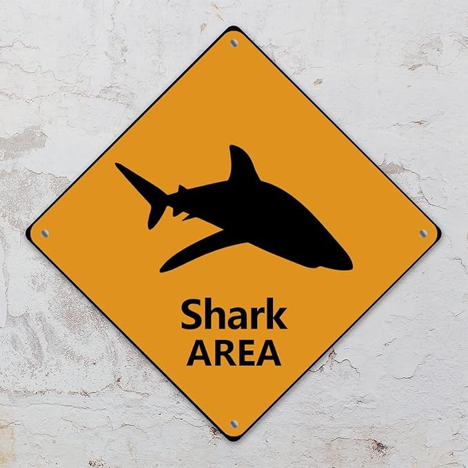 Fierce Fish Crossing Xing Sign Beware of Fierce Fish Metal Sign Ocean Animal Funny Warning Sign Crossing Zone Sign for Farm Yard Front Door Indoor Outdoor Street Sign 12x12in