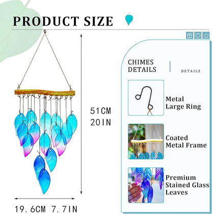 Wind Chimes for Outside,Stained Glass Leaves Wind Chimes Indoor Outdoor Hanging Decor Handmade 12.5" Garden Chimes for Windows, Patio,Backyard Decor Ornament for Christmas Tree