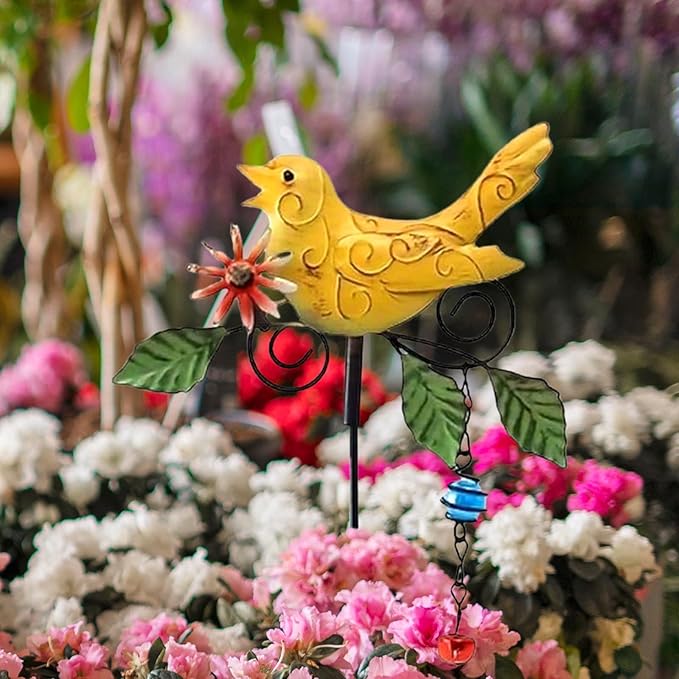 Metal Bird Decorative Garden Stakes,Outdoor Spring Garden Decor,Indoor Lawn Pathway Patio Ornaments,14.2 Inch Metal Garden Decor Shaking Head Yard Art