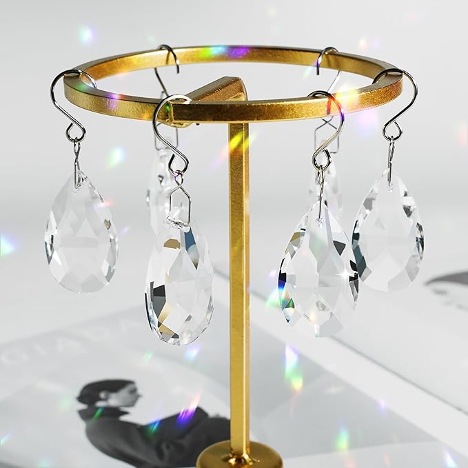 10pcs Crystal Sun Catcher, 38mm Hanging Clear Teardrops Chandelier Crystals Parts Prisms Pendants with Hook for Windows Lamps Christmas Ornaments Crystal Tree Decorations Home Decor (Clear)