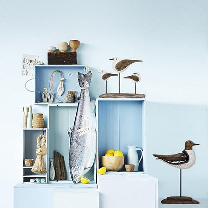 Morning View Wooden Sea Birds Decor Wood Seagull Statue Bird Figurines Seabird Statue Standing Seagulls Decorations Coastal Sculpture Nautical Beach Ocean Home Table Garden Yard Lawn Outdoor 7 Inch