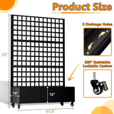 MTART Metal Planter Box with Trellis, 72.1"x47.2"x16" Galvanized Raised Garden Bed with Privacy Screen & Drainage Holes & Lockable Casters for Climbing Plants, Flower, Vegetable (Black-Grid)