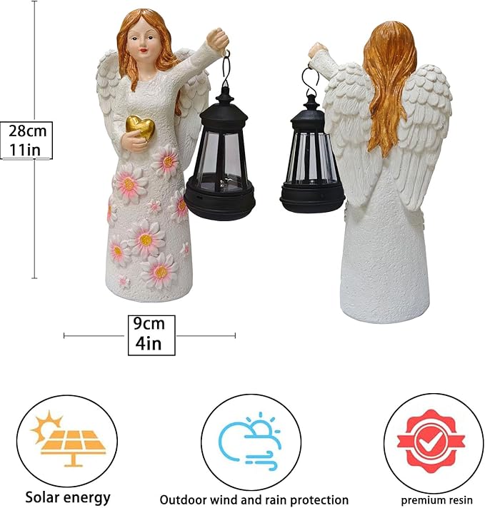 Solar Garden Statues Decor，Gardedn Angel Figurines Lights Featuring Waterproof Outdoor Decor Lights for Yard Patio Porch Decoration Gift for Mom Grandma (Classic)