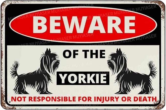 Beware Of The Dog Yorkie Sign Aluminum Metal Tin Signs Outdoor Yard Sign Warning Sign For Fence Yard Home Kitchen Farm Garden Wall Decor 8x12 Inch