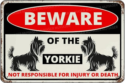 Beware Of The Dog Yorkie Sign Aluminum Metal Tin Signs Outdoor Yard Sign Warning Sign For Fence Yard Home Kitchen Farm Garden Wall Decor 8x12 Inch