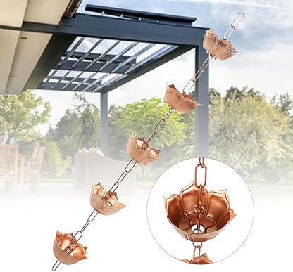 Metal Rainwater Chain,Rustproof Outdoor Rainwater Collector,Rain Chain Copper Decorative Rain Catcher Gutter Downspout Replacement Flower Shaped for Villa Garden Park Porch