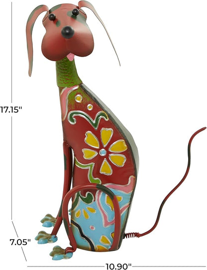 Deco 79 Metal Dog Decorative Garden Sculpture Indoor Outdoor Garden Statue with Floral Pattern, Outdoor Sculpture 7" x 11" x 17", Multi Colored