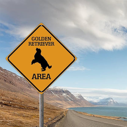 Golden Retriever Crossing Sign Caution Golden RetrieverDog Xing Sign Street Sign Wildlife Novelty Road Fence Wall Decor Warning Metal Tin Sign For Indoor Outdoor 12x12in