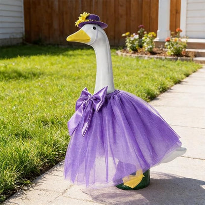 Porch Goose Outfits Four-Layer Mesh Skirt Goose Outfit with Bow Tie Hat for 17-23" Lawn Cement Plastic Geese Statue for Garden Yard Decor Accessories(Purple)