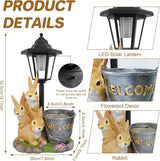 Outdoor Rabbit Garden Statues with Solar Lantern Flowerpot- Bunny Figurine Rabbit Decor for Home Lawn,Balcony Yard Art Garden Patio Decor,Unique Housewarming Birthday Gifts for Women Mom