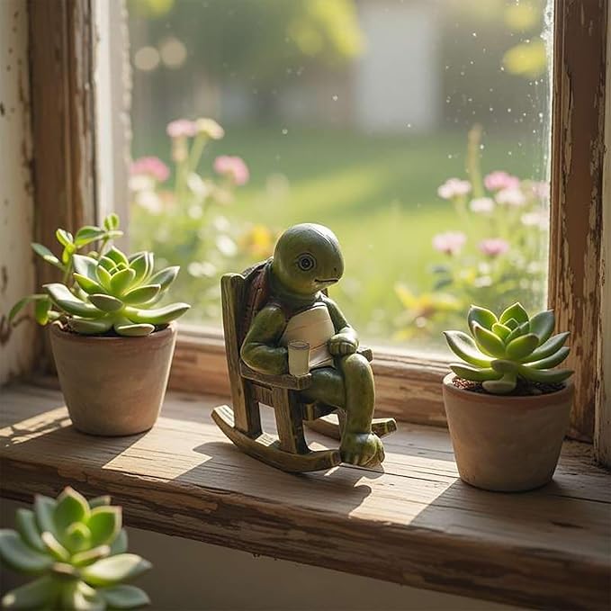 Solar Garden Statues Outdoor Decor,Turtle Figurine Solar Lights, Waterproof Solar Lantern for Balcony Patio Porch Lawn Yard Ornament Art - Gift Ideas for Gardening Grandma Women 5.51"x4.33"x3.15"