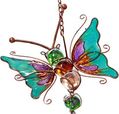Atlantic Collectibles Stained Glass Flitting Butterfly Copper Metal Wind Chime 28" Long Resonant Outdoor Patio Garden Decor Accessory