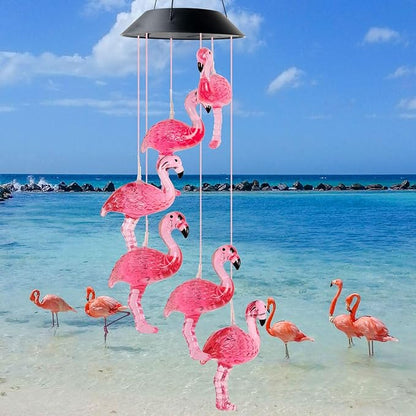 Flamingo Solar Wind Chime, Flamingo Garden Yard Decor, Windchime Outdoor, Flamingo Gifts for Women,Mom，Grandma Christmas, Mother's Day and Thanksgiving Gifts Decor