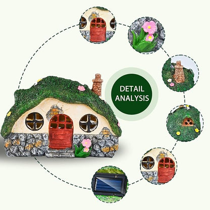 Solar Fairy Garden House, Outdoor Resin Statues, Outdoor Figurine Lights, Fairy Houses for Outside, Garden Statues House, for Patio, Yard, Balcony Decoration
