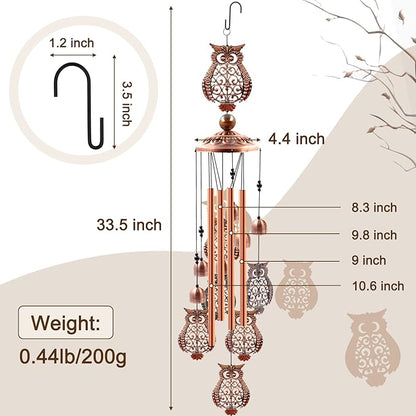 Wind Chimes Outdoor Clearance, Ukulork Owl Aluminum Tube Windchime with S Hook,Patio Garden Decor, Housewarming Gift.
