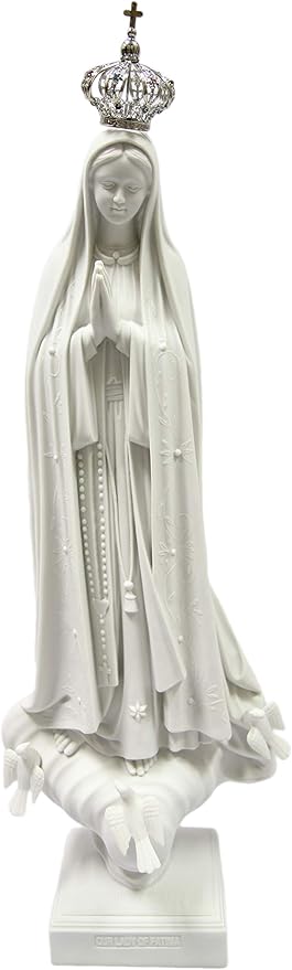 Vittoria Collection 28 Inch Our Lady of Fatima with Jeweled Metal Crown Virgin Mary Italian Statue Sculpture Made in Italy Indoor Outdoor
