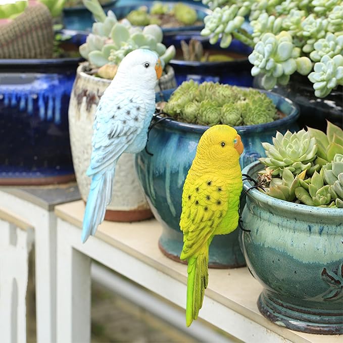 TAYASH Resin Parrot Flower Pot Hugger Decorations,Parrot Animal Sculpture Hanging Realistic Parrot Garden Ornament for Patio Yard Balcony Lawn Figurine Tree Decor (White)