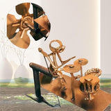 Handmade Metal Guitarist Windmill, Metal Art Musician Figurine Wind Mill, Percussionist and Musician Kinetic Spinners, for Garden, Yard, Lawn, Patio, Unique Art Gift for Music Lovers (Gold)