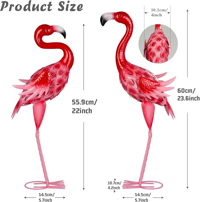 XONOR Metal Garden Flamingo Statues and Sculptures, Set of 2 Pink Outdoor Metal Flamingos Bird Art for Home Yard Patio Lawn Backyard Porch Decorations