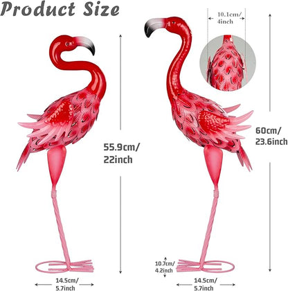 XONOR Metal Garden Flamingo Statues and Sculptures, Set of 2 Pink Outdoor Metal Flamingos Bird Art for Home Yard Patio Lawn Backyard Porch Decorations
