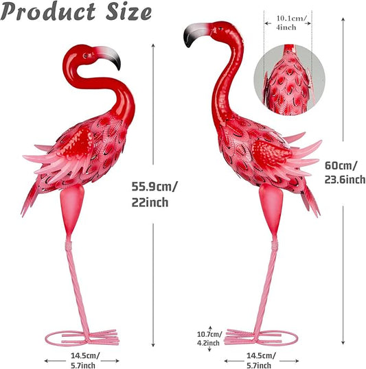 XONOR Metal Garden Flamingo Statues and Sculptures, Set of 2 Pink Outdoor Metal Flamingos Bird Art for Home Yard Patio Lawn Backyard Porch Decorations