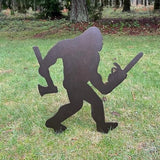 2025 Funny Bigfoot Garden Stake Metal Sign Art Yard Animal Decoration, Various Metal Sasquatch Black Big Foot Sculpture Outdoor Silhouette Statues for Garden Yard Patio Lawn (Chain Saw Ax)